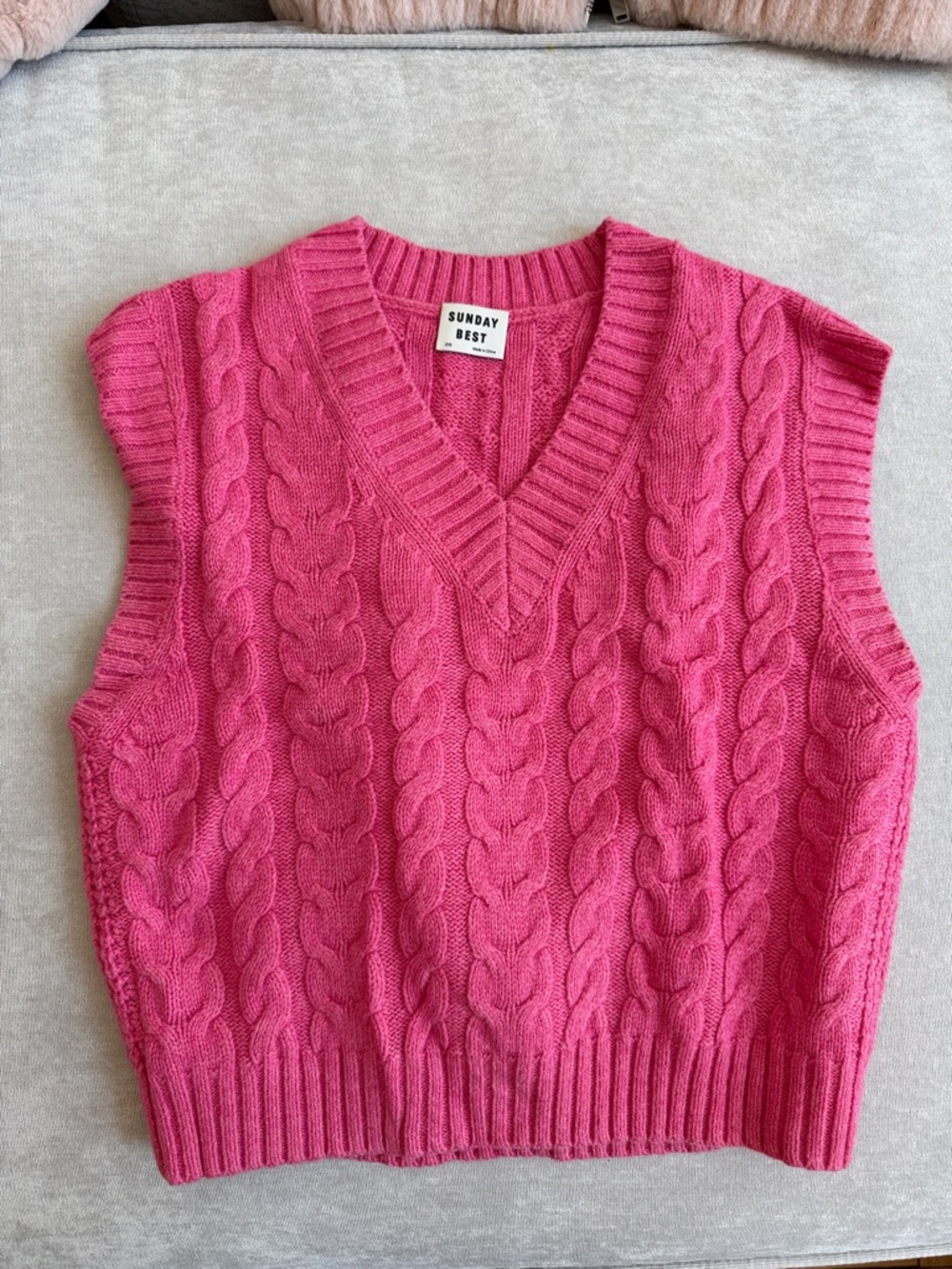 Sunday Best Hot Pink Cable-Knit V-Neck Sweater Vest